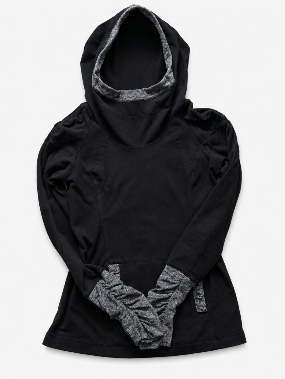 Lululemon Cowl Neck Hoodie Size 4 Black Heather Grey Thumbholes Athletic 17.5"